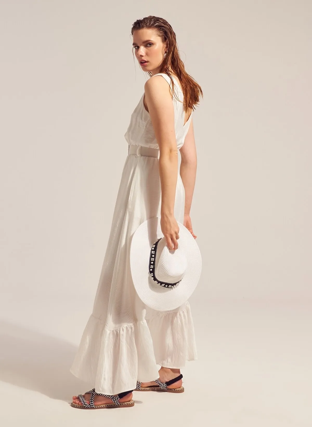 13551 Off-White Light Crinkle Dress
