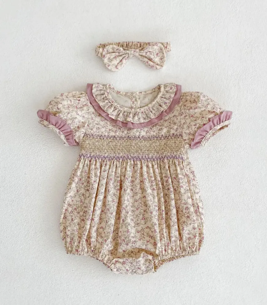 $17.50 EA - 3-6M X 2, 6-12M X 2, 12-24M X 2  -   Baby & Toddler Girls Twinning - Mauve Vintage Floral Rompers