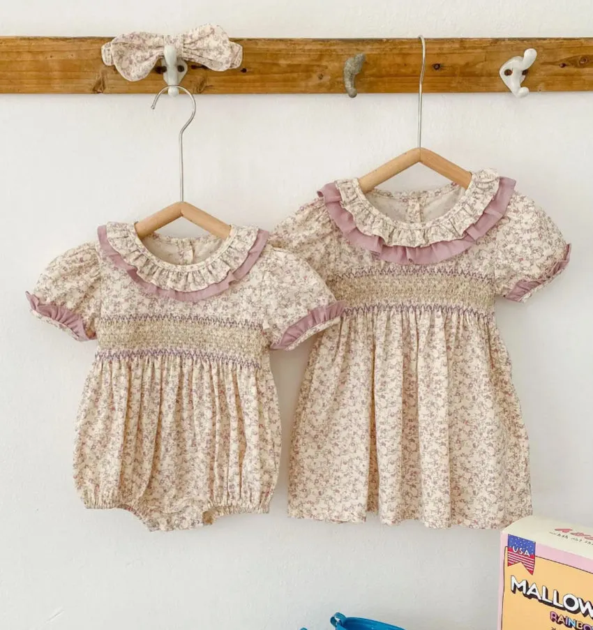 $17.50 EA - 3-6M X 2, 6-12M X 2, 12-24M X 2  -   Baby & Toddler Girls Twinning - Mauve Vintage Floral Rompers