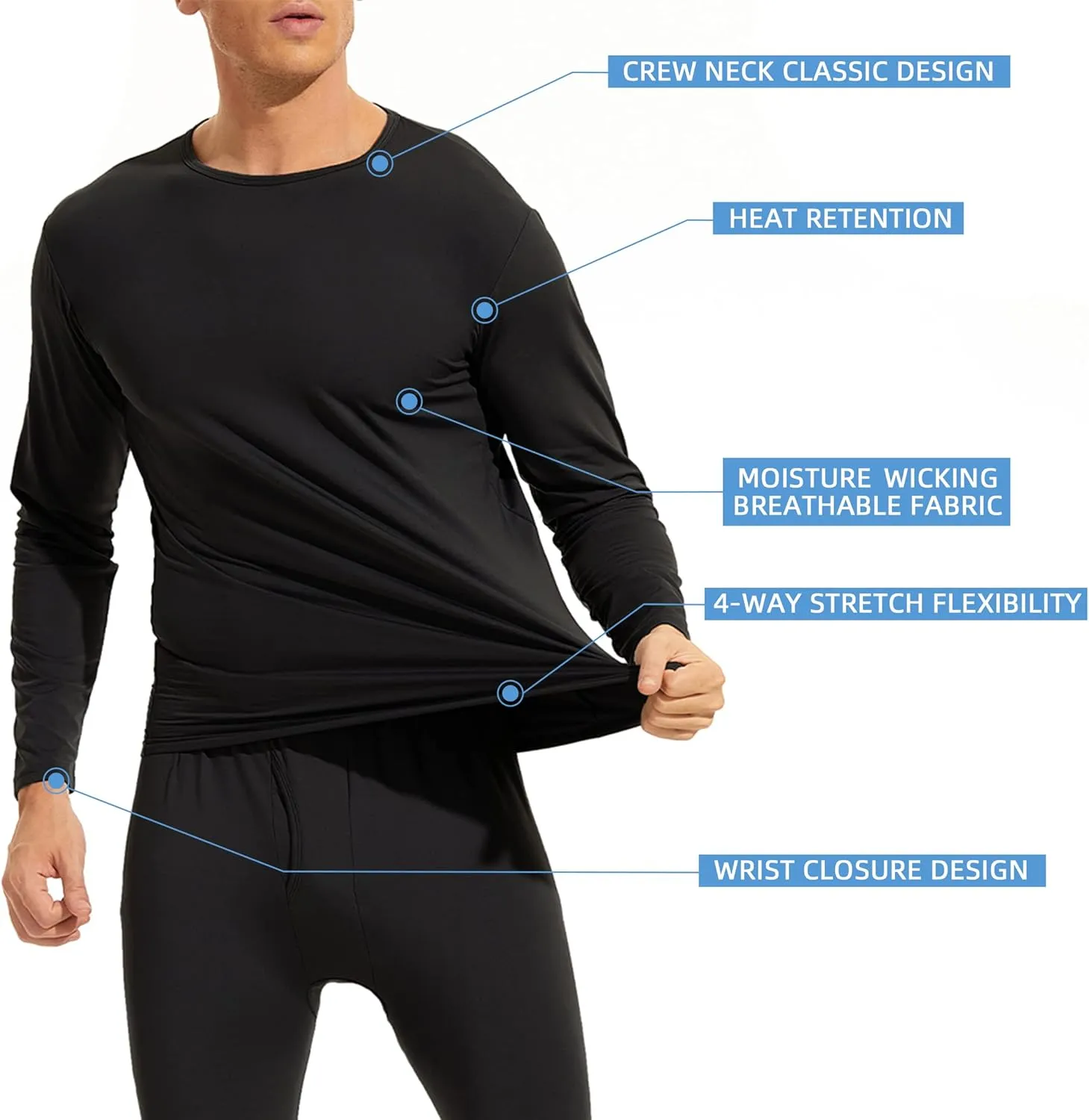 American Trends Thermal Underwear for Men Heavy Weight Long Johns Base Layer Set with Fleece Lined