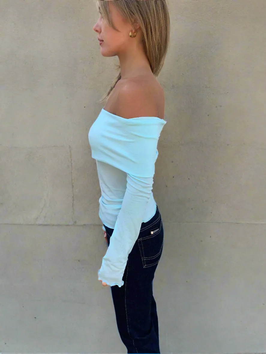 Avalon off shoulder Top. Aquamarine