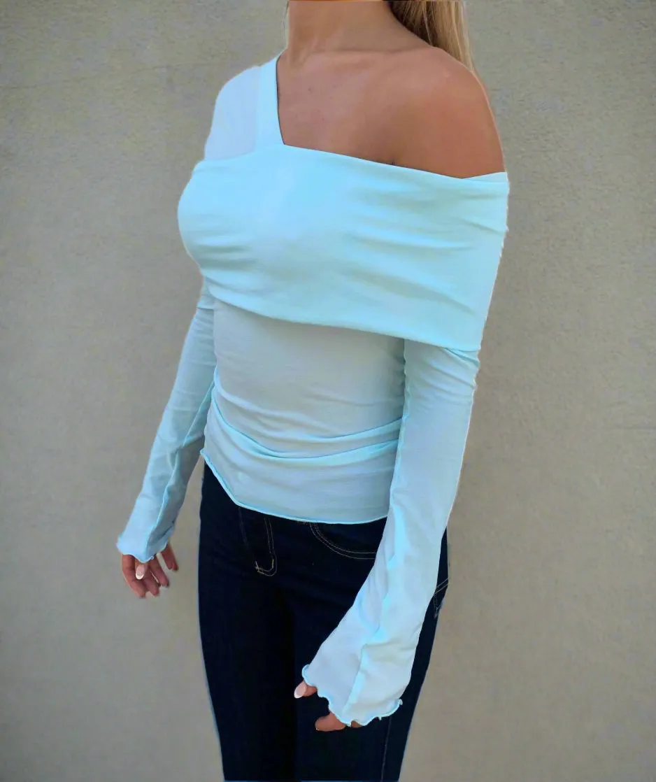 Avalon off shoulder Top. Aquamarine