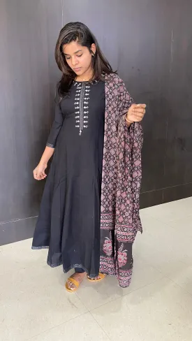 Black Summer Check 3 piece cotton embroidery kurti