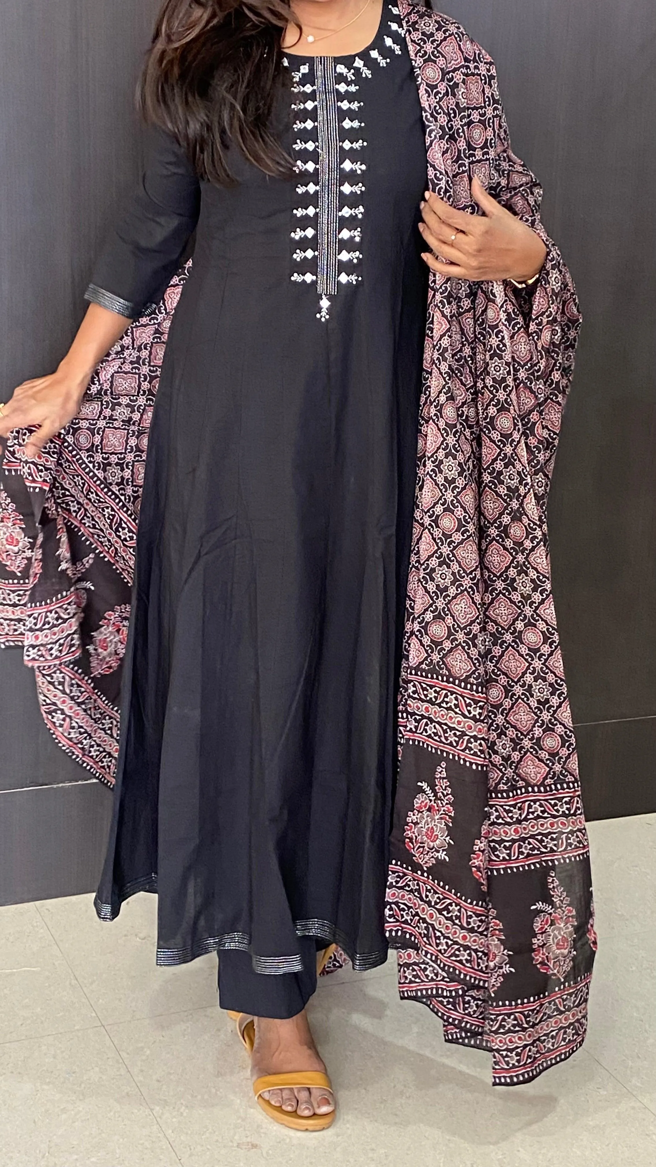 Black Summer Check 3 piece cotton embroidery kurti