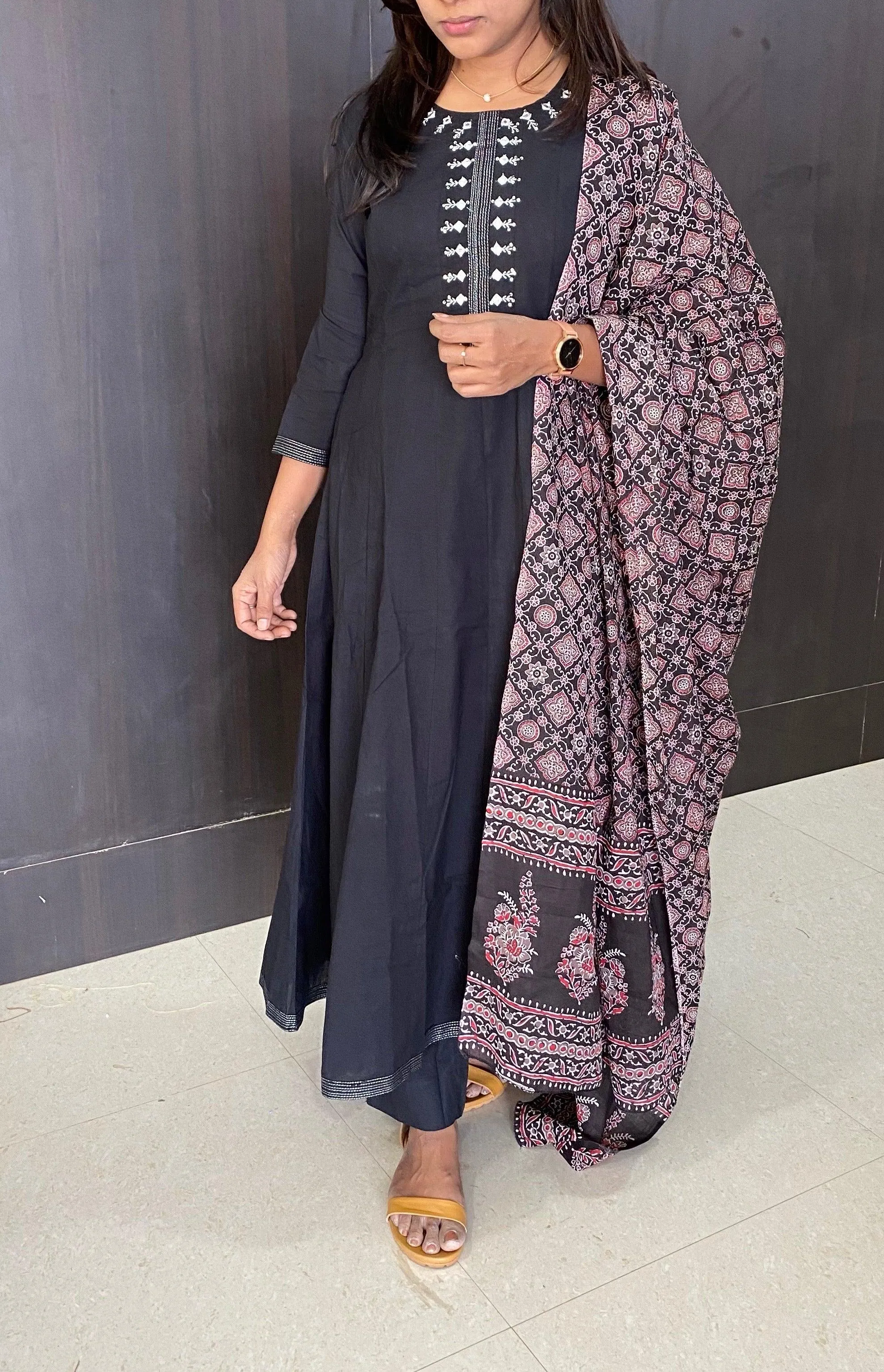 Black Summer Check 3 piece cotton embroidery kurti