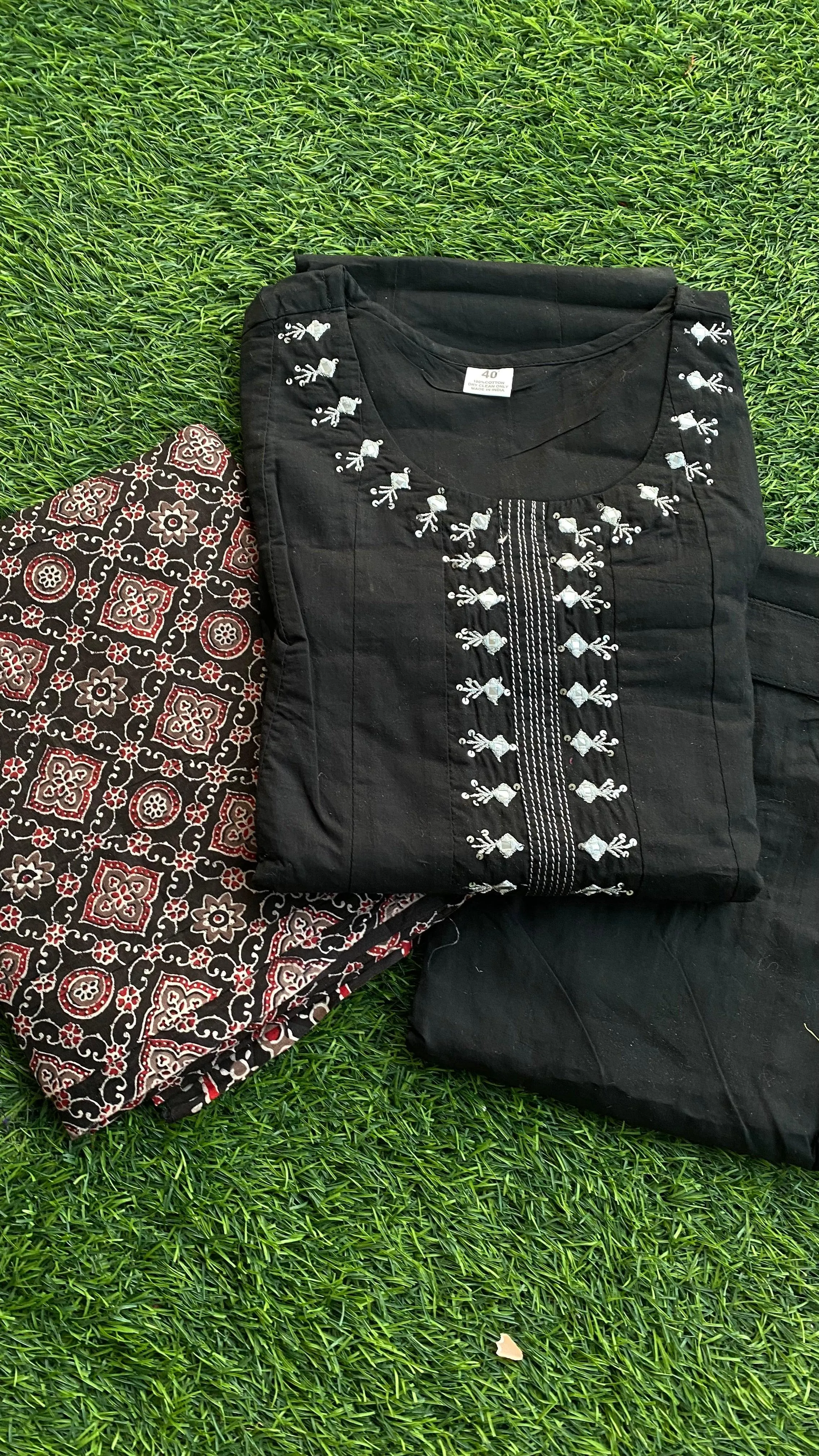 Black Summer Check 3 piece cotton embroidery kurti