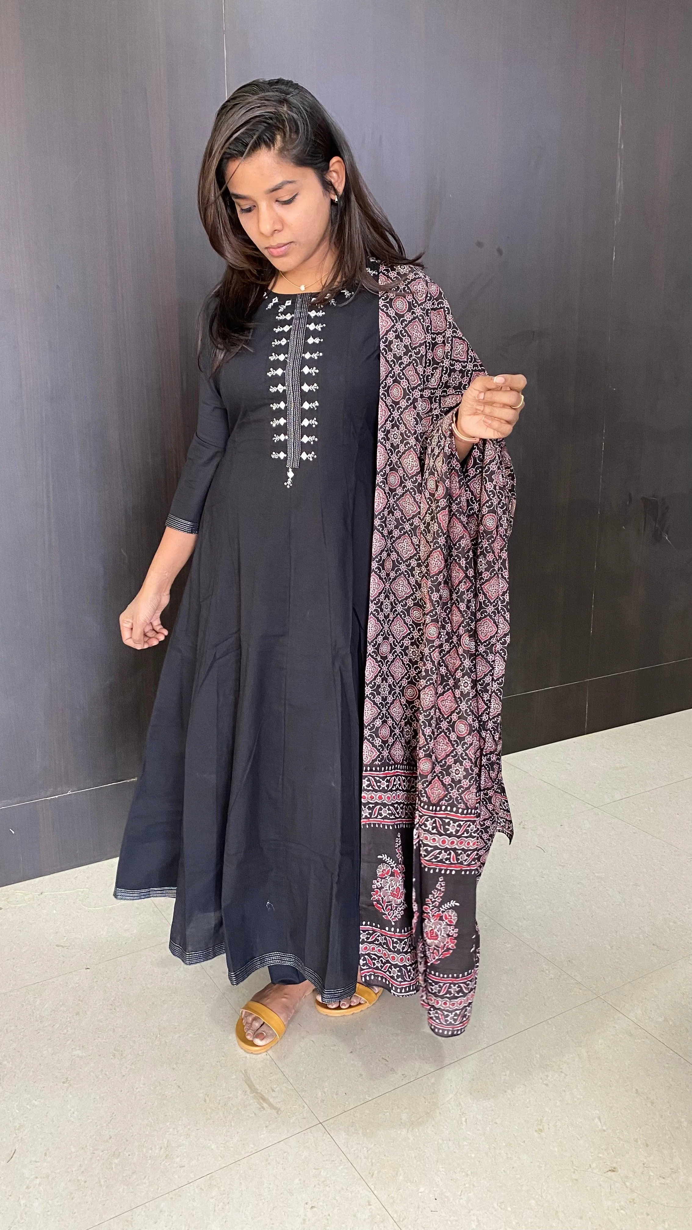 Black Summer Check 3 piece cotton embroidery kurti