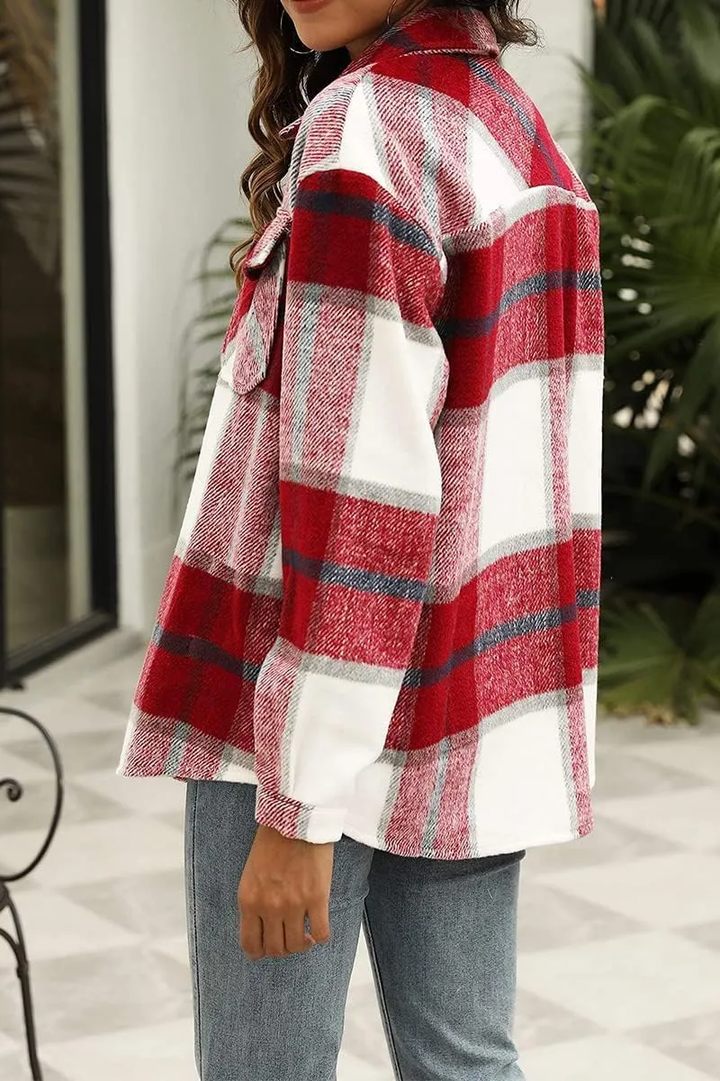 Blansdi Womens Flannel Shacket Plaid Long Sleeve Button Down Flannel Shirts Jacket Fall Winter Spring Outfits