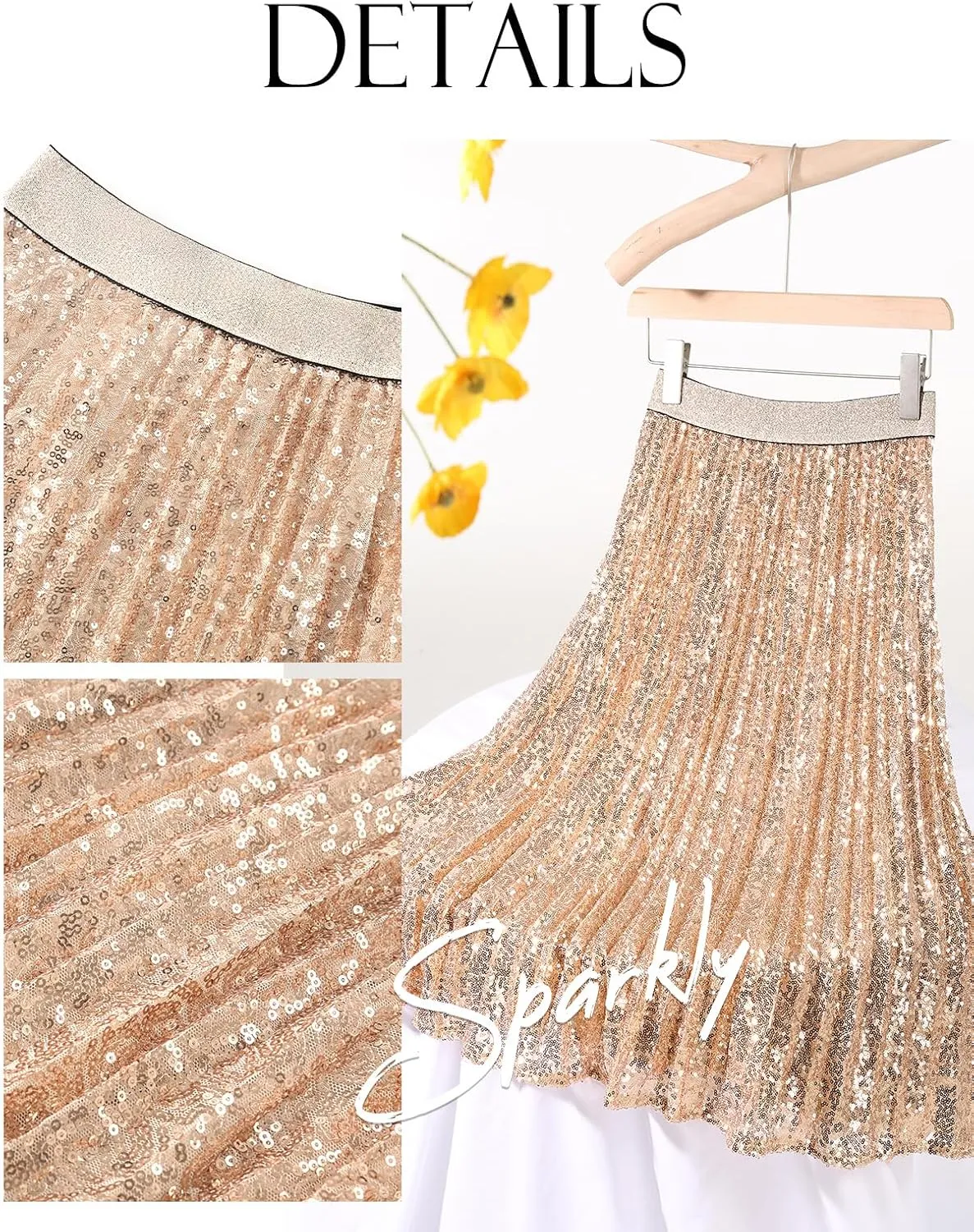 Bridesmay Sequin Skirt High Waisted A Line Sparkle Pleated Skirts for Night Out Party 2025