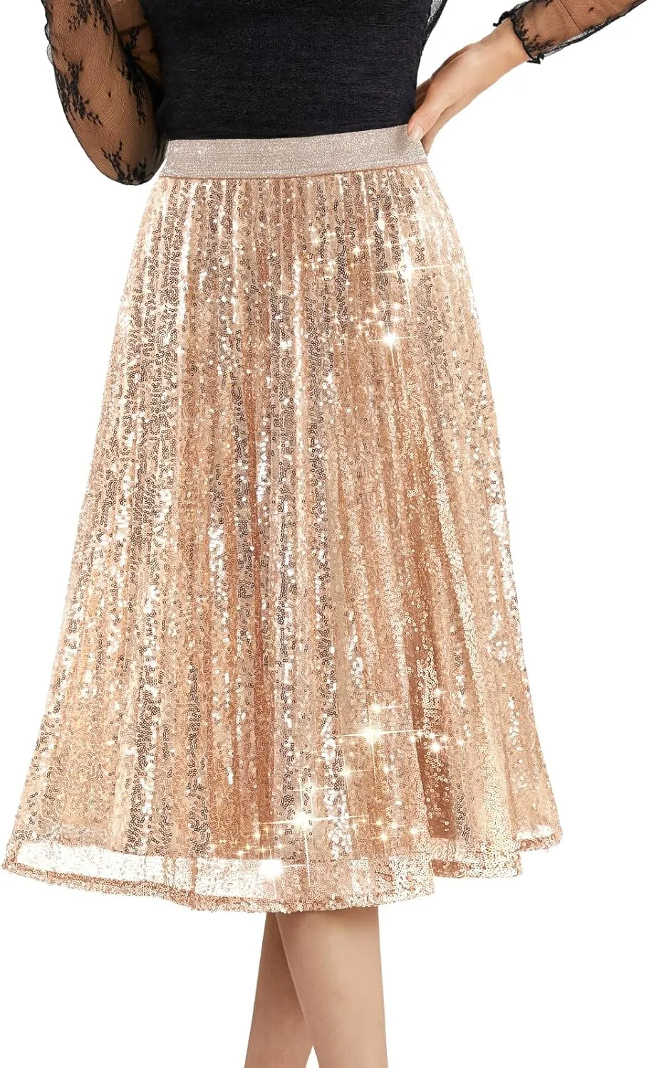 Bridesmay Sequin Skirt High Waisted A Line Sparkle Pleated Skirts for Night Out Party 2025