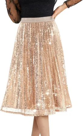 Bridesmay Sequin Skirt High Waisted A Line Sparkle Pleated Skirts for Night Out Party 2025
