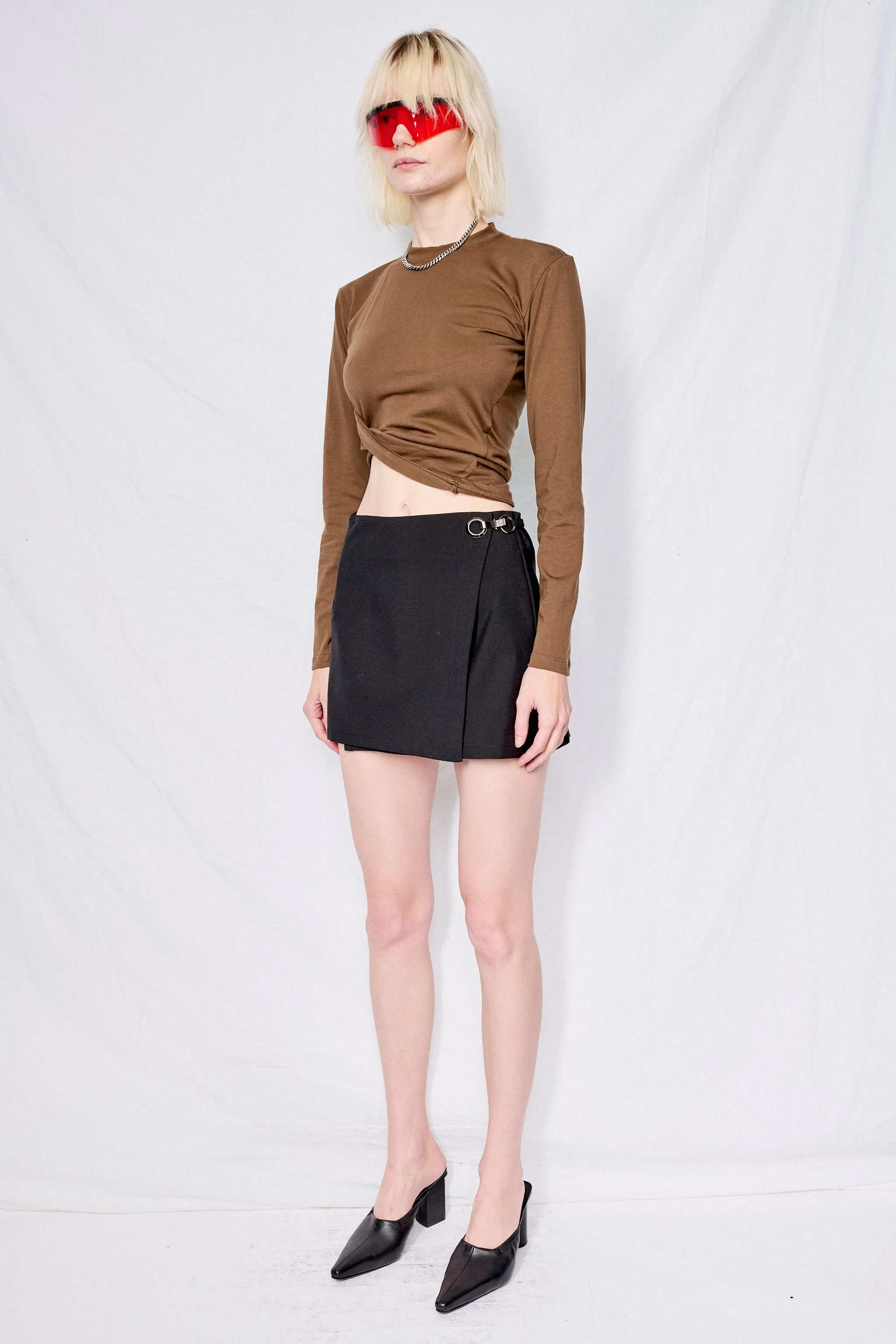 Brown Cotton Twisted Long Sleeve Tee