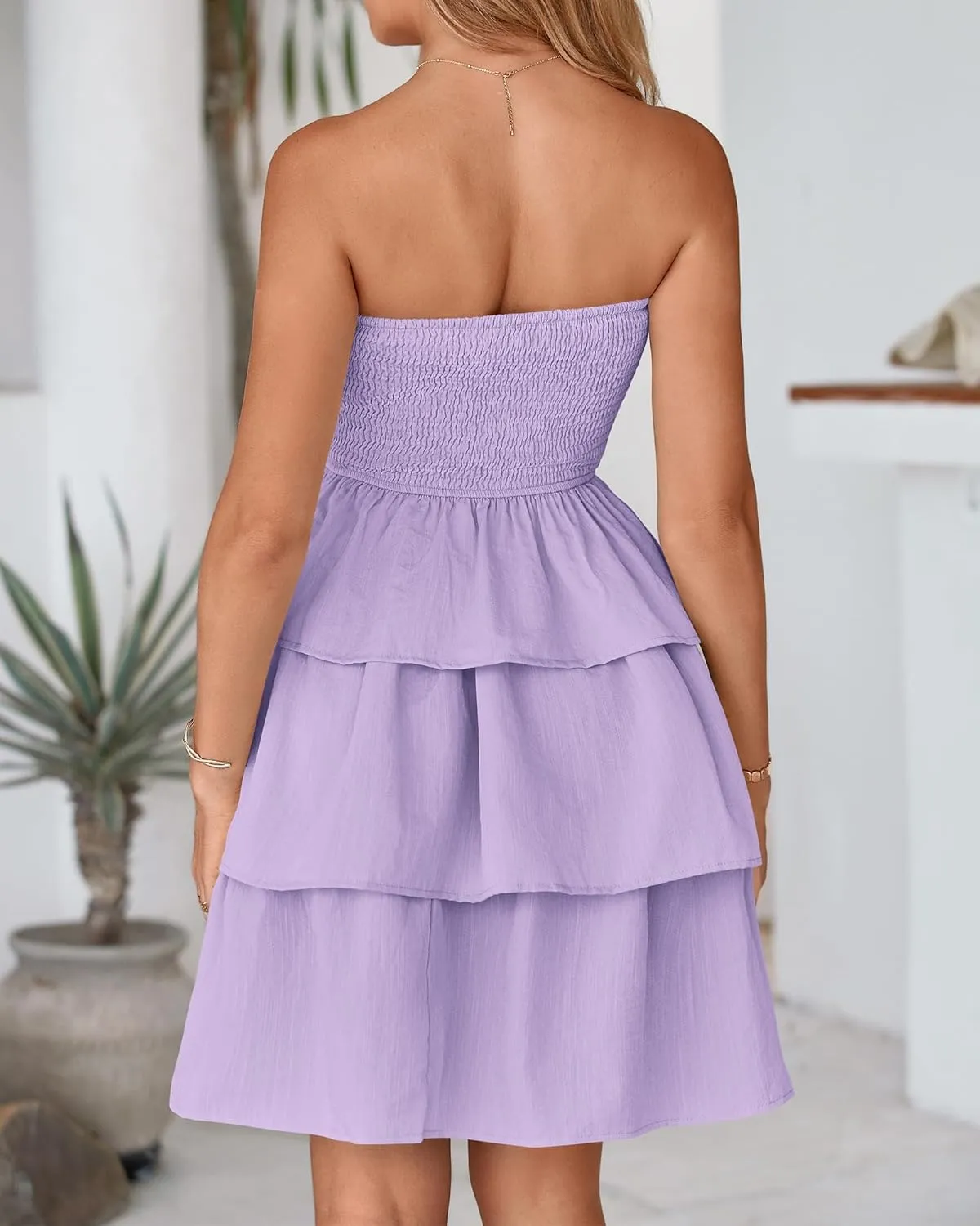 BTFBM 2025 Womens Summer Smocked Tube Dress Off Shoulder Strapless Casual Sundress Tiered Mini Beach Vacation Dresses