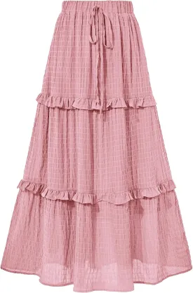 BTFBM Women's Long Summer Skirt 2025 Elegant High Waist Cocktail Party Wedding Guest Dress Flared A-Line Midi Skirts