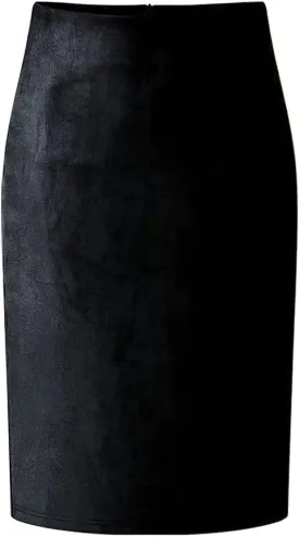 CHARTOU Womens Lightweight Elastic-Waist Faux Suede Leather Side Split Hip Packaged Skirt