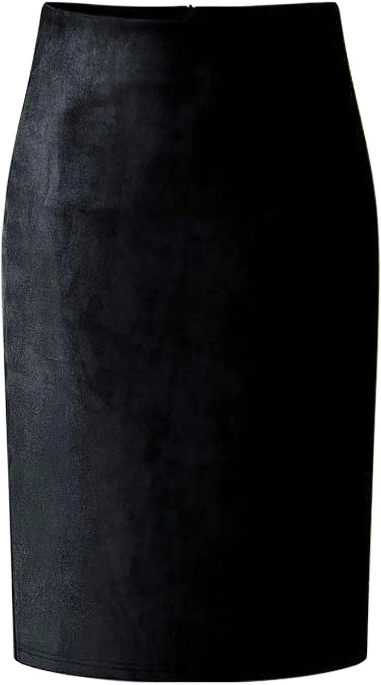 CHARTOU Womens Lightweight Elastic-Waist Faux Suede Leather Side Split Hip Packaged Skirt