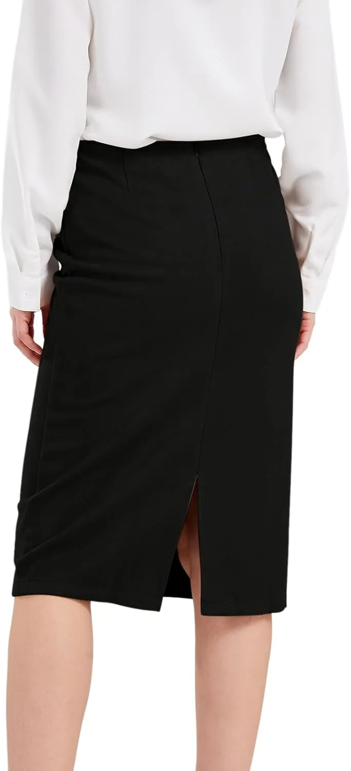 CHARTOU Womens Lightweight Elastic-Waist Faux Suede Leather Side Split Hip Packaged Skirt
