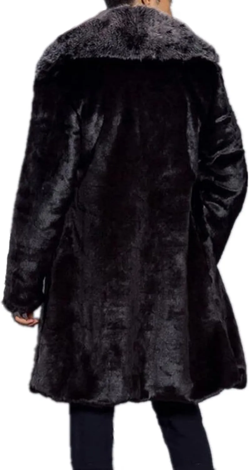 Colf Men's Winter Long Sleeve Turn Collar Faux Fur Coat Outwear Long Parka Jacket Overcoat