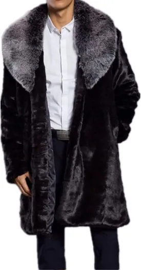 Colf Men's Winter Long Sleeve Turn Collar Faux Fur Coat Outwear Long Parka Jacket Overcoat