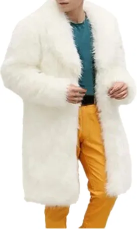 Colf Men's Winter Long Sleeve Turn Collar Faux Fur Coat Outwear Long Parka Jacket Overcoat