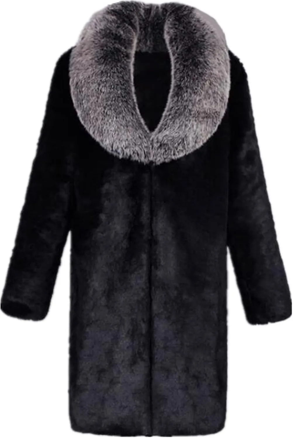 Colf Men's Winter Long Sleeve Turn Collar Faux Fur Coat Outwear Long Parka Jacket Overcoat