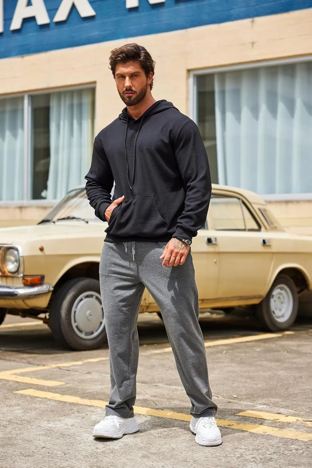 COOFANDY Men's Cotton Sweatpants Open Bottom Lounge Pants Lightweight Casual Jogger Pants with Pockets