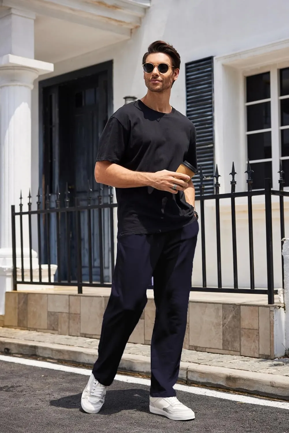 COOFANDY Men's Cotton Sweatpants Open Bottom Lounge Pants Lightweight Casual Jogger Pants with Pockets