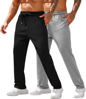 COOFANDY Men's Cotton Sweatpants Open Bottom Lounge Pants Lightweight Casual Jogger Pants with Pockets