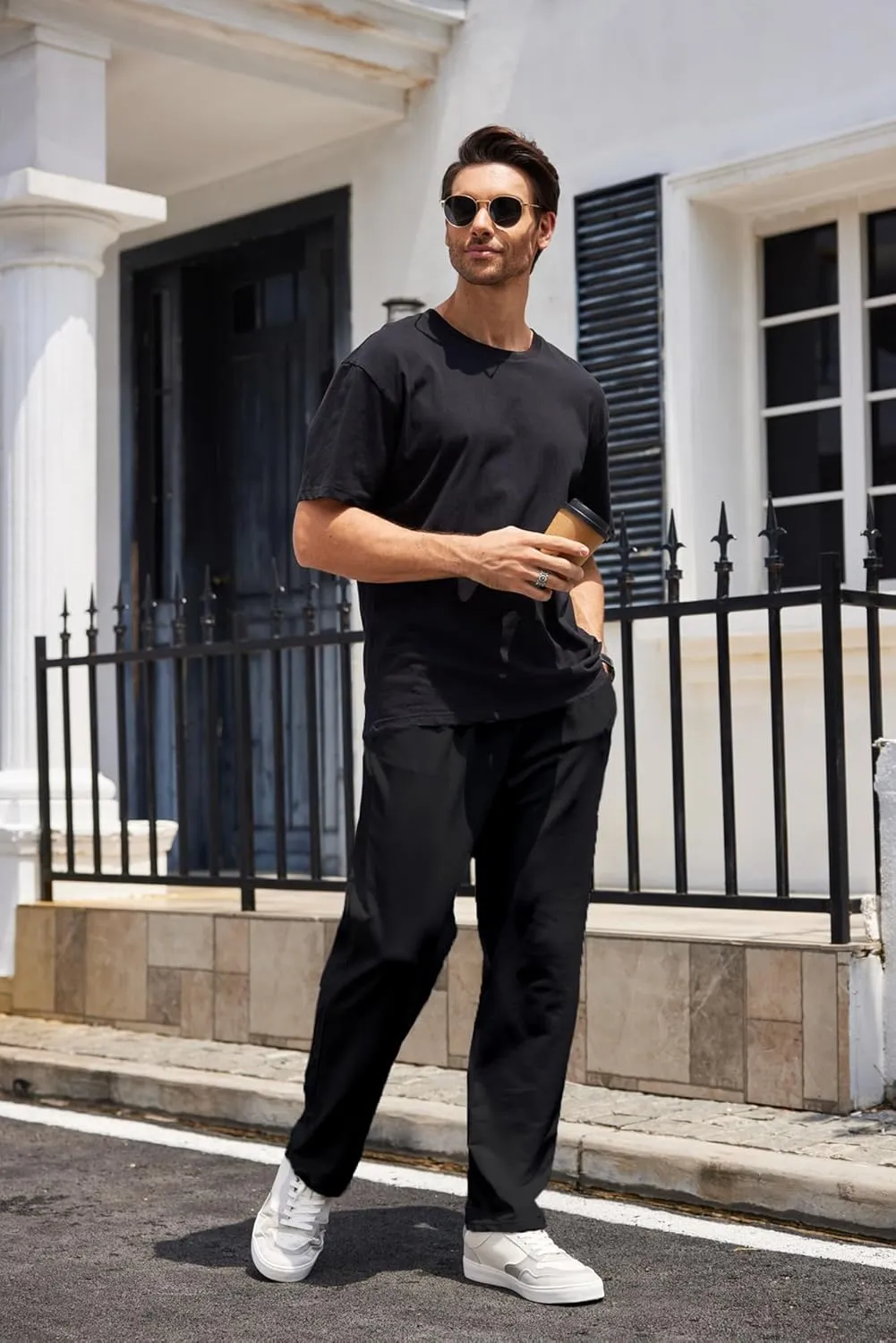 COOFANDY Men's Cotton Sweatpants Open Bottom Lounge Pants Lightweight Casual Jogger Pants with Pockets