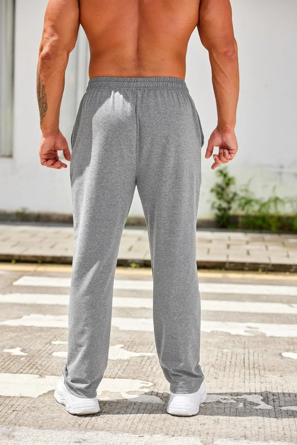 COOFANDY Men's Cotton Sweatpants Open Bottom Lounge Pants Lightweight Casual Jogger Pants with Pockets