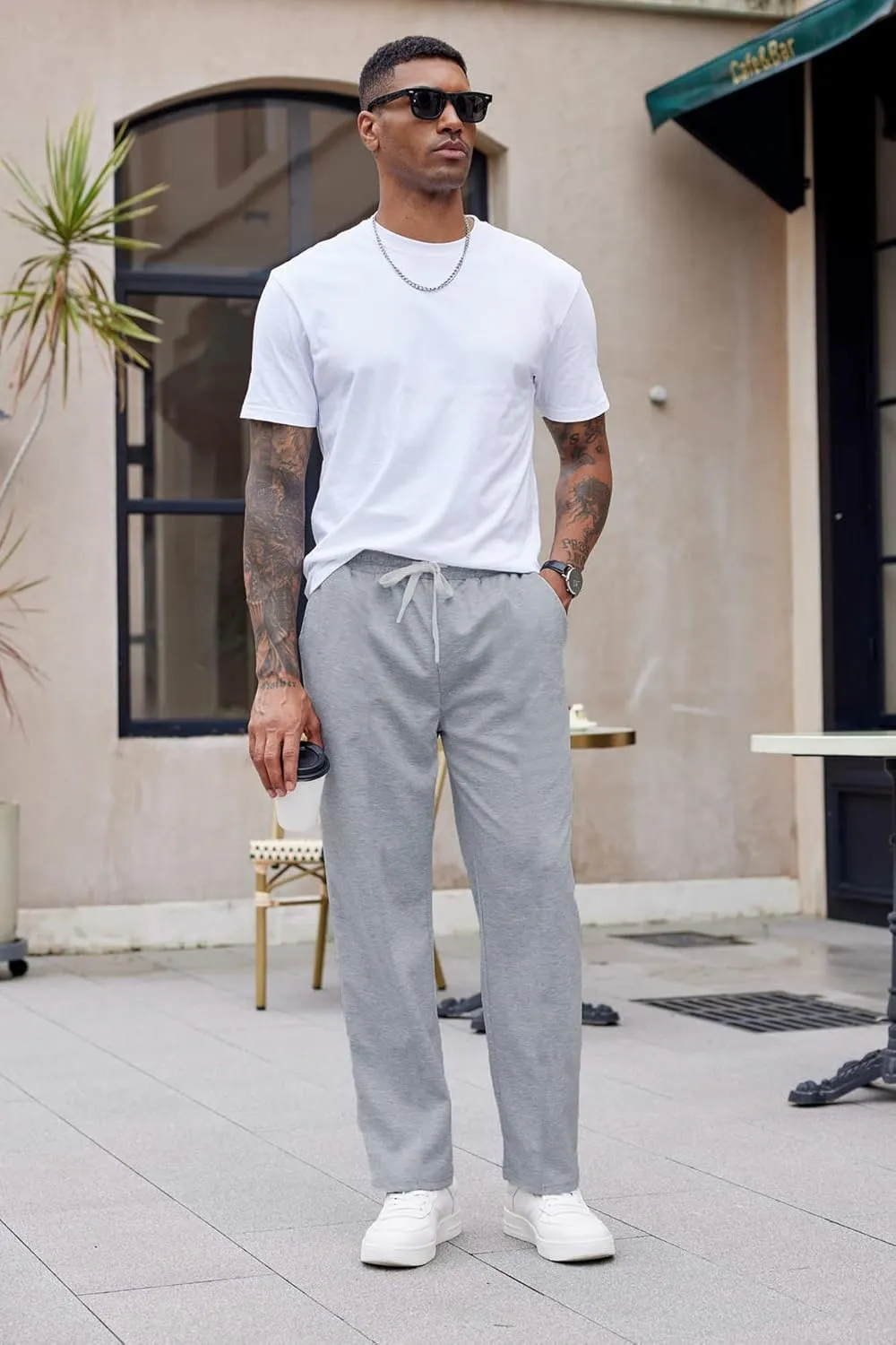 COOFANDY Men's Cotton Sweatpants Open Bottom Lounge Pants Lightweight Casual Jogger Pants with Pockets