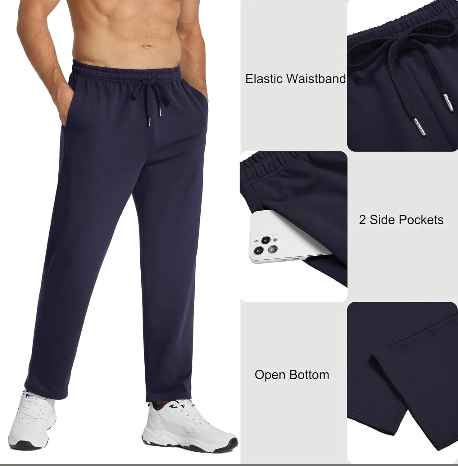 COOFANDY Men's Cotton Sweatpants Open Bottom Lounge Pants Lightweight Casual Jogger Pants with Pockets