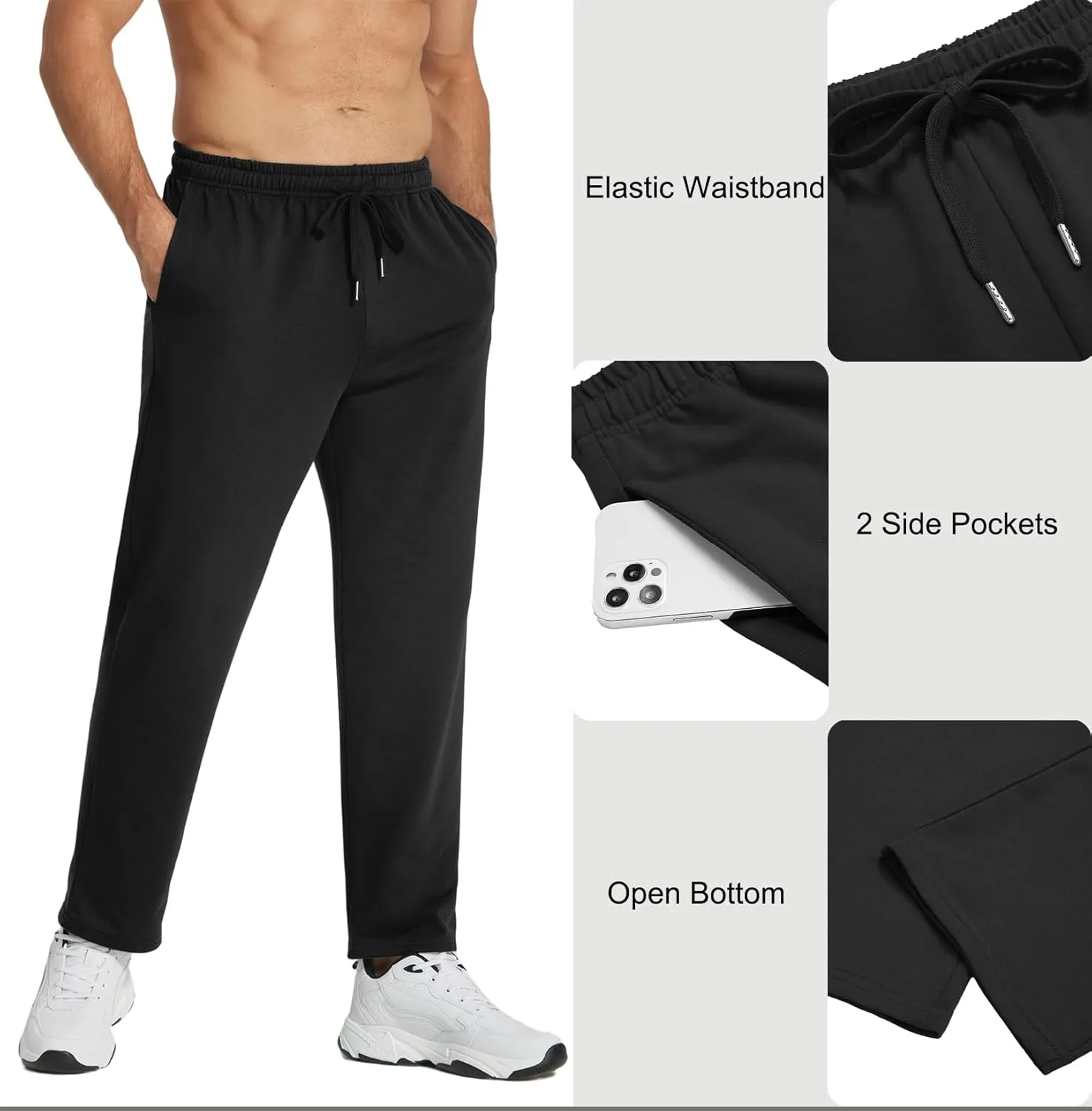 COOFANDY Men's Cotton Sweatpants Open Bottom Lounge Pants Lightweight Casual Jogger Pants with Pockets