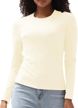 Cotton Long Sleeve Tee Shirts for Women Slim Fit Tshirts Basic Tops Tight Crewneck Layering Undershirts