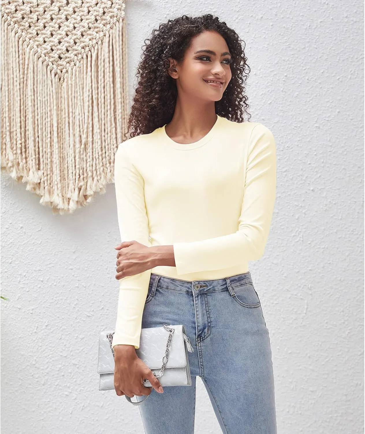 Cotton Long Sleeve Tee Shirts for Women Slim Fit Tshirts Basic Tops Tight Crewneck Layering Undershirts