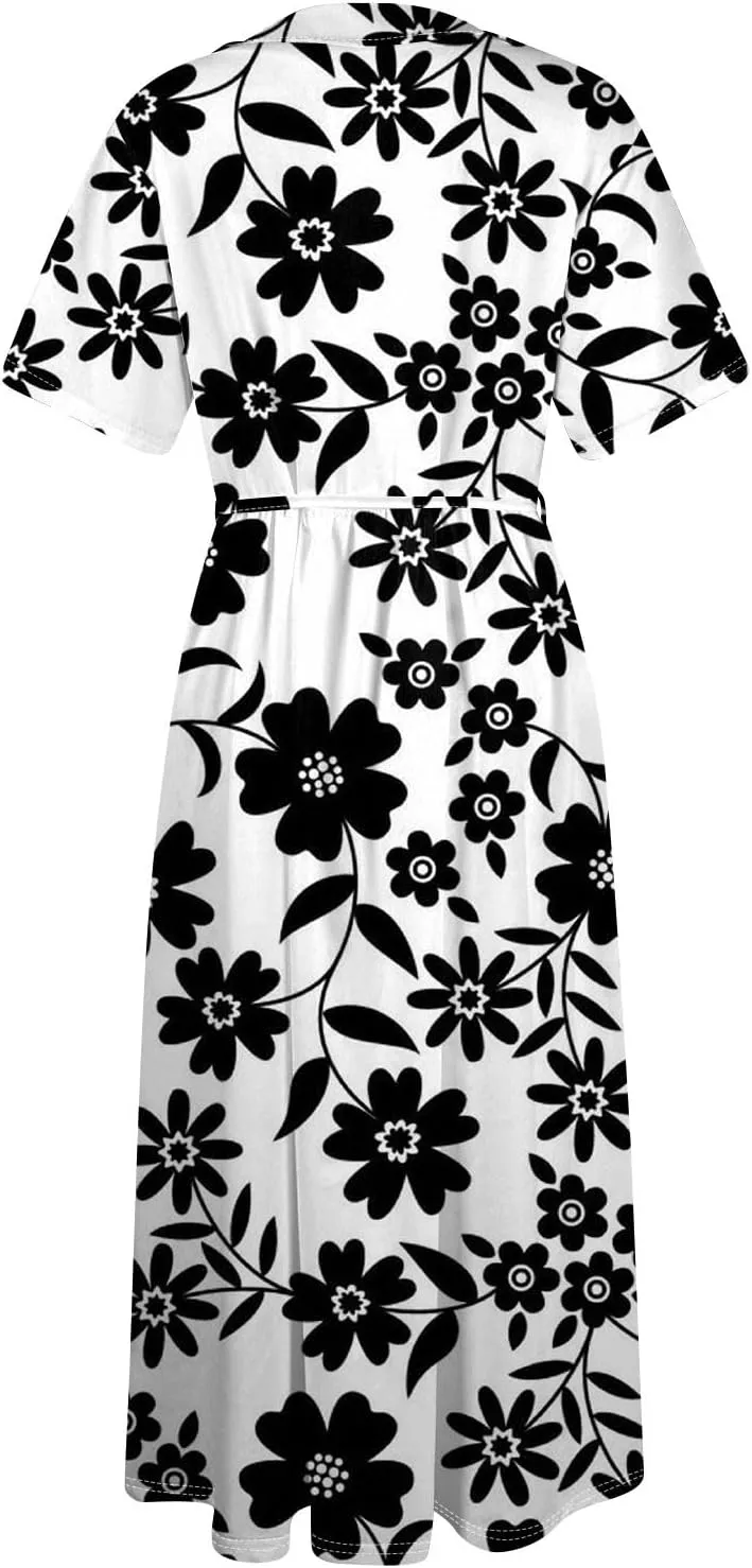 Dresses for Women 2025 Tie Swing Spring Summer Maxi Dress Short Sleeve Womens Summer