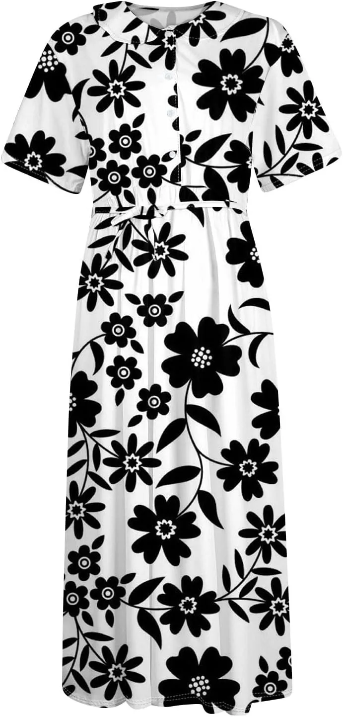 Dresses for Women 2025 Tie Swing Spring Summer Maxi Dress Short Sleeve Womens Summer