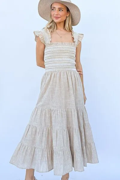 Feeling Lovely Linen Striped Ruffle Dress