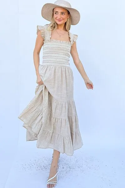 Feeling Lovely Linen Striped Ruffle Dress