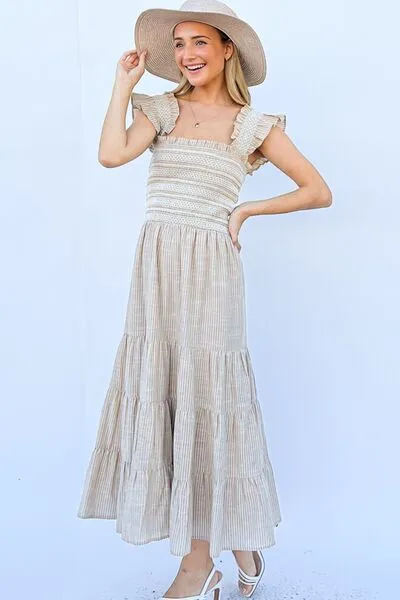 Feeling Lovely Linen Striped Ruffle Dress