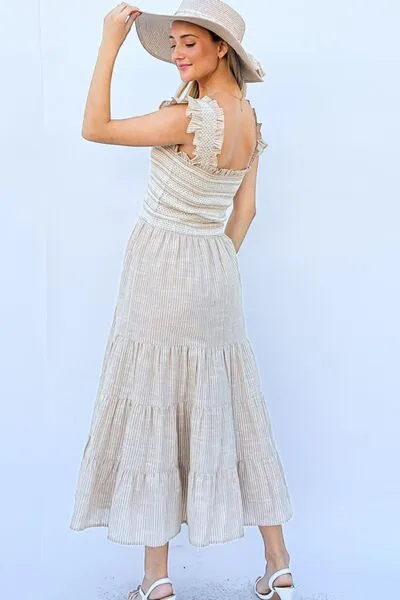 Feeling Lovely Linen Striped Ruffle Dress