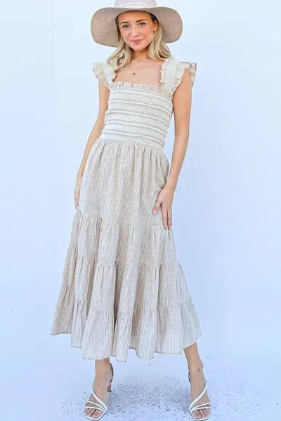 Feeling Lovely Linen Striped Ruffle Dress