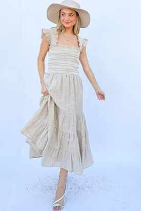 Feeling Lovely Linen Striped Ruffle Dress