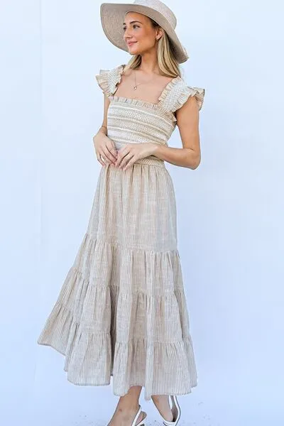 Feeling Lovely Linen Striped Ruffle Dress
