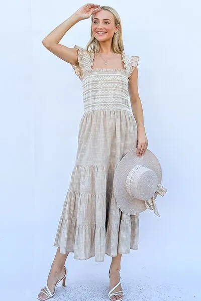 Feeling Lovely Linen Striped Ruffle Dress
