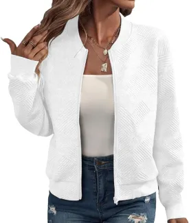 Fleece Jackets for Women Lightweight Full Zip Bomber Jacket Soft Long Sleeve Zip Up Hoodies Crew Neck Sweatshirt