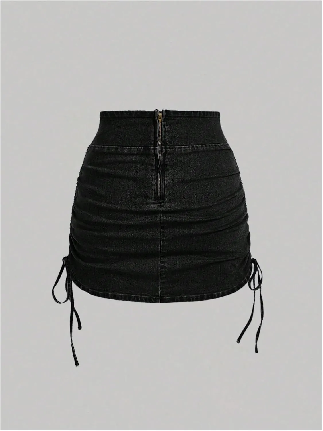 Floerns Women's Drawstring Side Ruched Denim Skirt High Waist Bodycon Mini Skirts