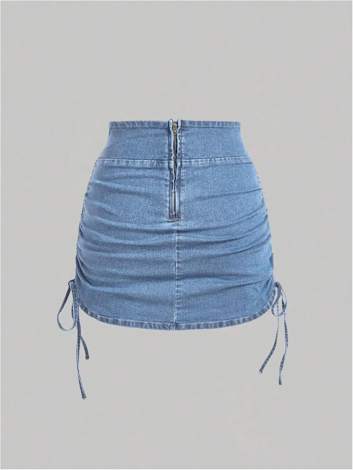 Floerns Women's Drawstring Side Ruched Denim Skirt High Waist Bodycon Mini Skirts