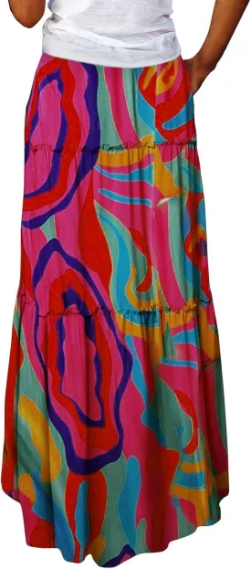 Flowy Tiered Maxi Skirts for Women 2025 Trendy Summer Vacation Boho Long Floral Skirt Elastic Drawstring A Line Skirt