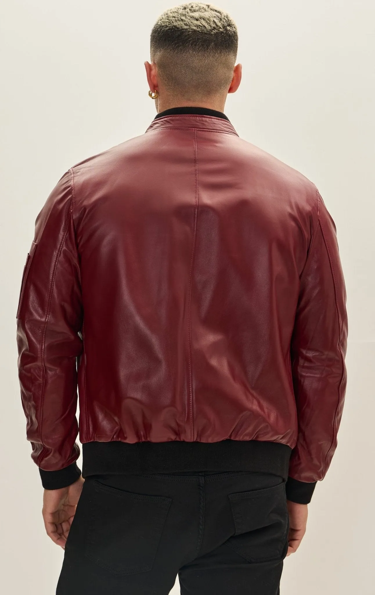 Genuine Leather Bomber Jacket - Burgundy